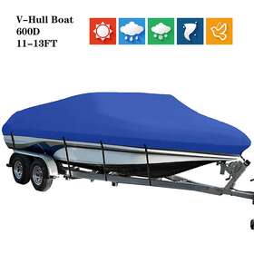 T170508cc Truck-carclub Blue Uv Trailerable Boat Cover V-hull Fish Ski Bass 11-13ft Waterproof Dustproof