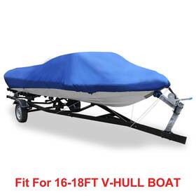 210d Uxcell 605322148920 16-18ft Trailerable Boat Cover Waterproof Fishing V-shape Blue 570 X 300cm