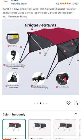 3gcyzypdcl6lwu111 Vevor 3 Bow Bimini Top Boat Cover Detachable Mesh Sides 600d With Frame 61 Inch -66 W