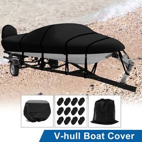 X Autohaux 656417618903 600d Waterproof V-hull Bass Boat Cover With 2 In 1 Motor 14-16ft Black