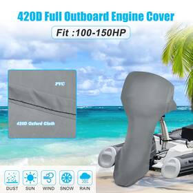X Autohaux 723115420661 420d Oxford Cloth Motor Full Outboard Engine Cover Boat Fit Up 100-150hp Gray