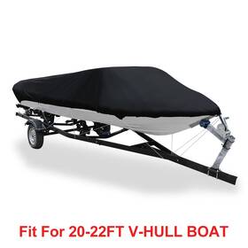 210d X Autohaux 752374441629 New 20-22ft Black V-shape Boat Cover Waterproof Speedboat Uv Dust Protector