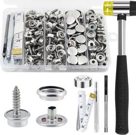 Xrihsnavi 635403989500 Canvas Snap Kit 186pcs Snaps Button Heavy Duty Fastener Tool Set Silver