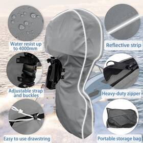 B0c6d4n46h Zenicham 600d Full Waterproof Outboard Motor Cover Fits 225 250hp Zippers Gray