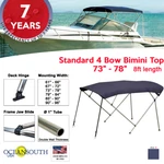 Standard Bimini Top 4 Bow Boat Cover Blue 73"-78" Wide 8FT Long With Rear Poles. Fixed Price $261.50.