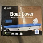 Classic Accessories Stellex All Season Trailerable Boat Cover 14-16FT. Beam 90IN. Fixed Price $139.99.