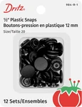 Plastic Snaps, Round, Black, Size 20 12-COUNT. Fixed Price $8.69.