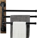 3 Tier Wall Mounted Brown Wood Bathroom Towel Rack With Black Metal Pipe Bars. Fixed Price $45.99.