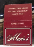 Rare Vintage Matchbook Cover H2 Dallas Texas Mario's Oak Lawn Blackburn Turtle. Fixed Price $30.99.
