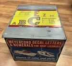 Vtg Meyercord Decal Letters & Numerals For Boat Licenses Metal Box Display. Fixed Price $225.00.