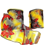 Christmas Wired Floral Ribbon 4" Wide X 10 Yard Gold Gliter Kel-toy -lot 2 Spool. Fixed Price $22.00.