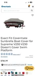 Exact Fit Covermate Sunbrella Boat For Supreme V230 2004-08 (123- WA2). Fixed Price $200.00.