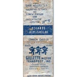 Gillette Motor Transport Dallas Texas Advertising Matchbook Cover MM9-4. Fixed Price $8.50.