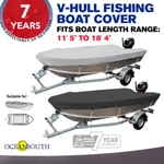 Heavy Duty 100% Solution Dyed Polyester V-hull Fishing Boat Cover. Fixed Price $85.39.