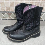 Ariat Fatbaby Women Boots Black Leather Suede Purple Embroidered Size 10B Great. Fixed Price $57.95.