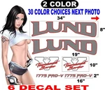 Lund 1775 Pro V 2075 Tournament Boat Decals Hull 30 Color Choices. Fixed Price $98.00.