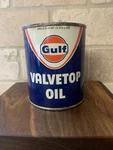 Vintage Gulf Valvetop Oil Can One Pint Full Sealed Houston Texas Cylinder. Fixed Price $18.00.