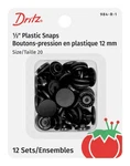 Dritz Plastic Snaps, Round, Black, Size 20 12-COUNT (1/2-INCH),. Fixed Price $10.52.