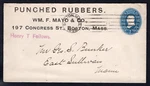 Usa Boston 1896 Wm Mayo Punched Rubbers Advertising Cover, Stamped Envelope. Fixed Price $5.94.